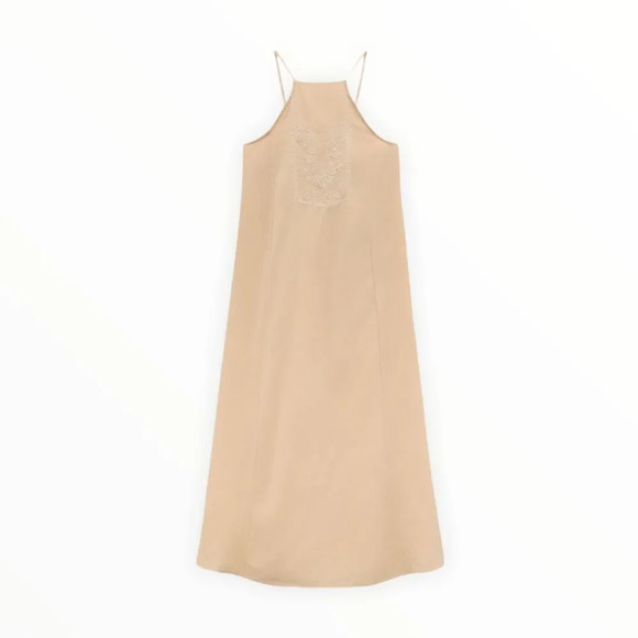 ZARA | Beige-pink | EMBROIDERED LINEN BLEND DRESS - Picture 2 of 10